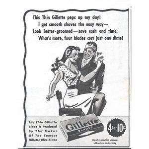 1944 Gillette Thin Safety Razor Blades Vintage Print Ad Engagement Ring Wall Art